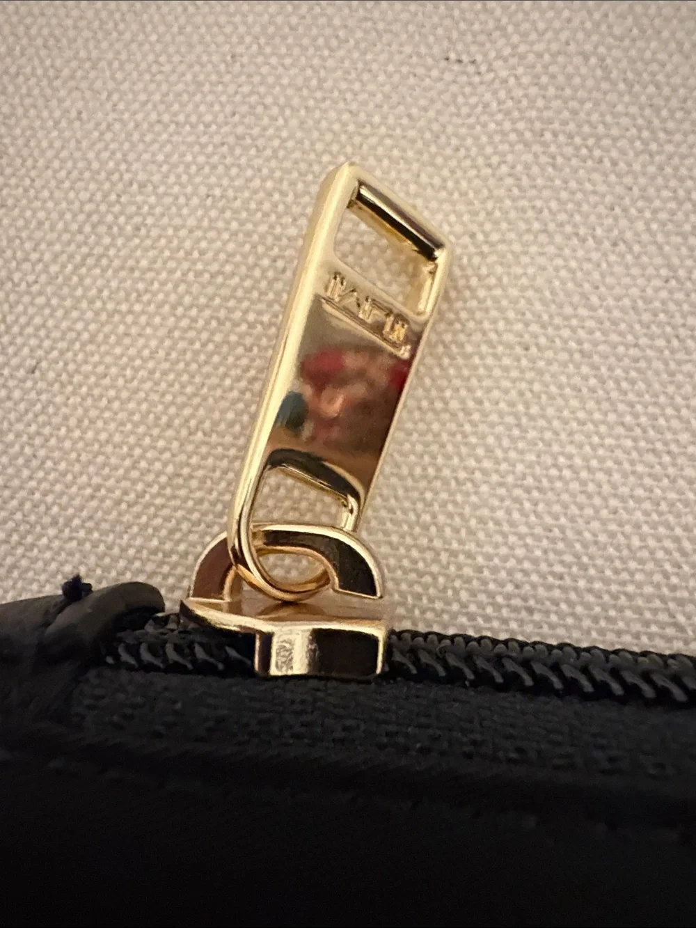 Tumi Black Nylon Zip Pouch with Gold Accents